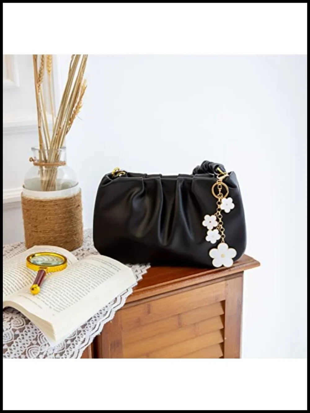Flower Purse Charm Gold Plated Alloy Keychain Handbag Accessory Gift for Women
